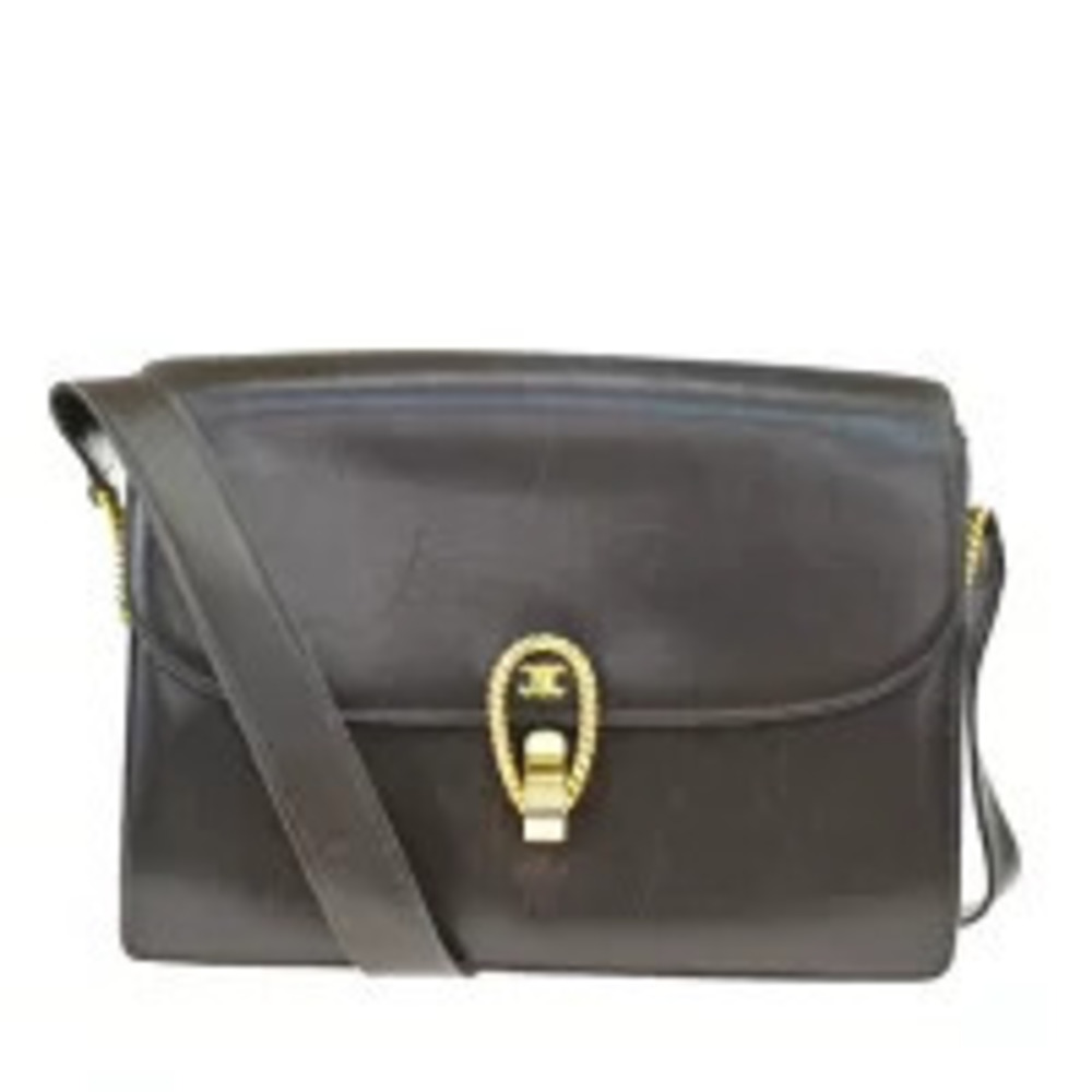 Celine Macadam Shoulder Bag Brown Leather